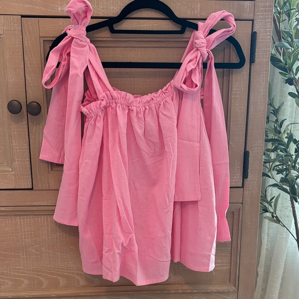 So Me Pink Bow Strap Blouse